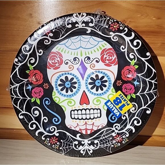 Day of the Dead Dia De Los Muertos Round Plates 18ct 10.5" Party Celebration - Picture 1 of 2